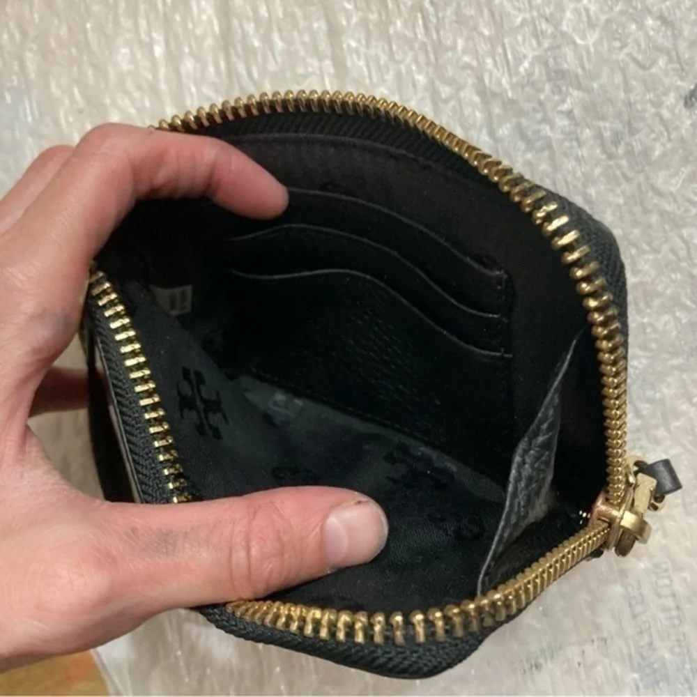 Tory Burch black leather wristlet clutch bag